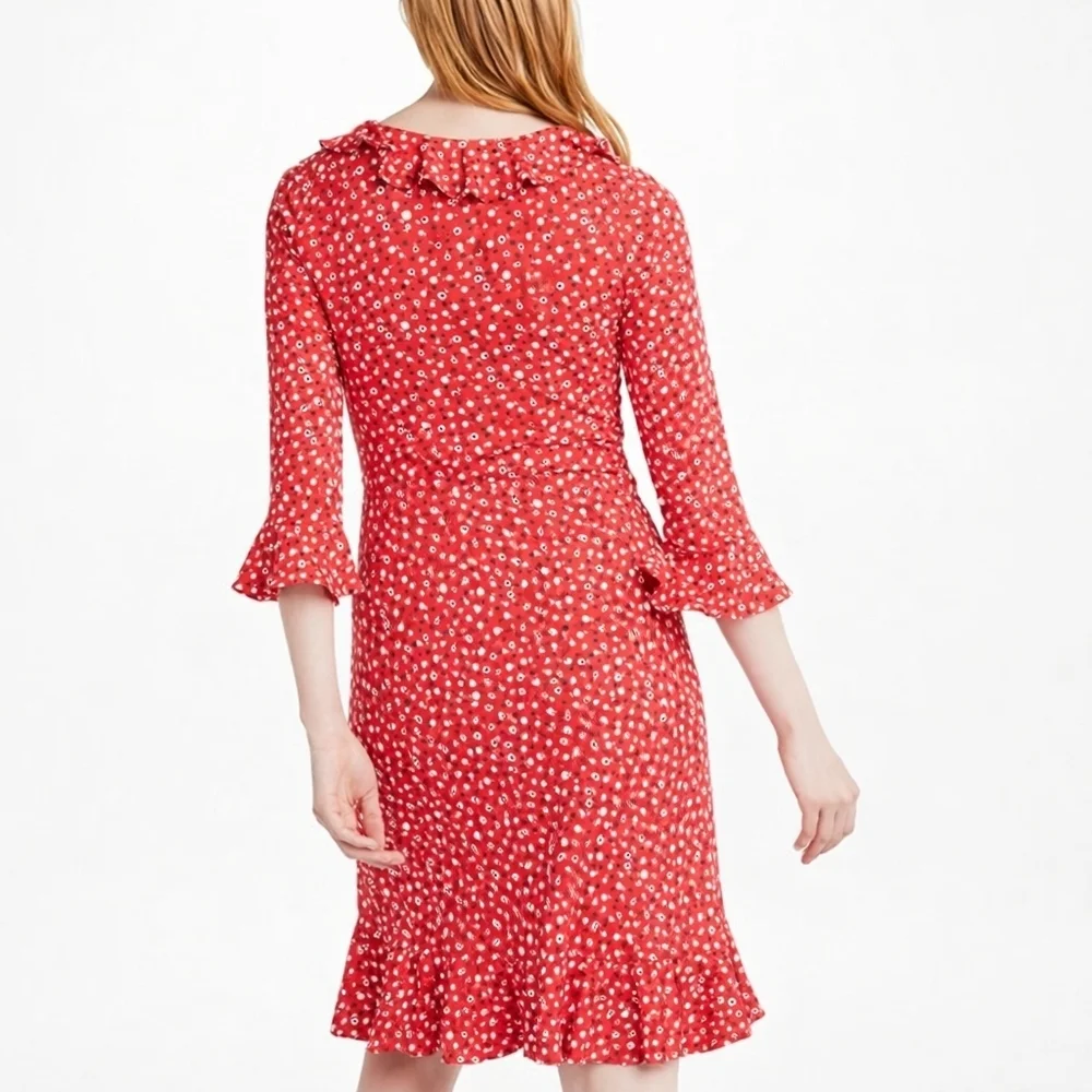Boden Michaela Jersey Ruffle 3/4 Sleeve Dress in Rosehip Daisy Ditsy US Size 8